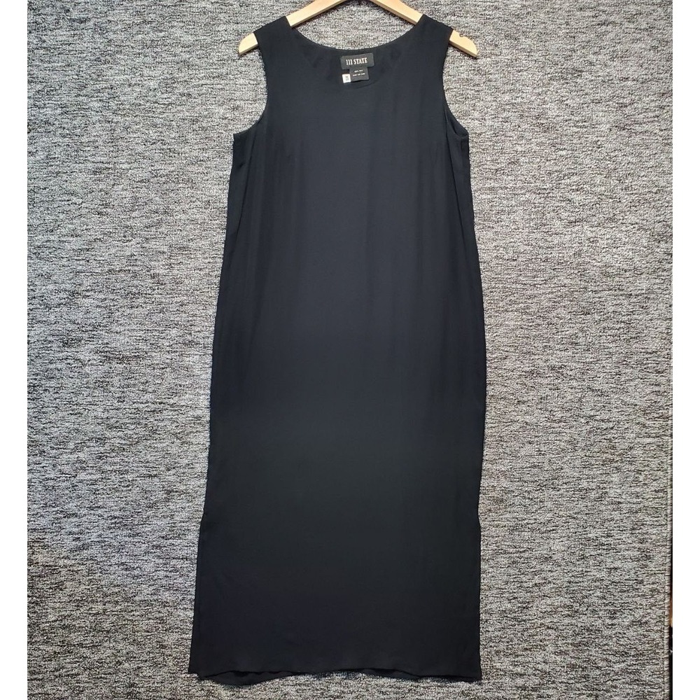 111 State Maxi Silk Slip Dress Women XS Black Silk Sleeveless VTG 90s Minimalist